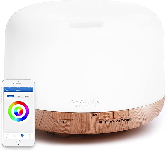 ASAKUKI Smart Wi-Fi Essential Oil Diffuser, 500ml App Control Humidifier | by ASAKUKI