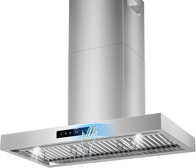 36 inch Range Hood Wall Mount, 1200 CFM with 4-Speed Gesture Sensing & Touch Control, Stainless Steel Kitchen Stove Vent Hoods with 2 LED Lights, Time Setting, Dishwasher-Safe Baffle Filters
