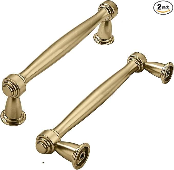 khtumeware 2 Pack 3-3/4 Inch(96mm) Brushed Brass Cabinet Pulls Satin Brass Kitchen Cabinet Handles Kitchen Cabinet Hardware for Cupboard Drawer Handles Dresser Pulls