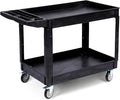 2-Shelf Large Heavy Duty PP Service Cart 45.7x25.6 Inch, Rolling Utility Cart with 360° Swivel Wheels, 550LBS, Oversize Shelf, Storage Handle, for Warehouse/Garage/Cleaning, Black