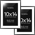 Homeforia Black 10x14 Picture Frame, High End Metal 10x14 Poster Frames with Mat 8x12, 10 x 14 Black Frame Matted to 8 x 12 inch Photo, 10 by 14 Thin Hanging Frames, Tempered Glass, Wall Kit, Set of 2