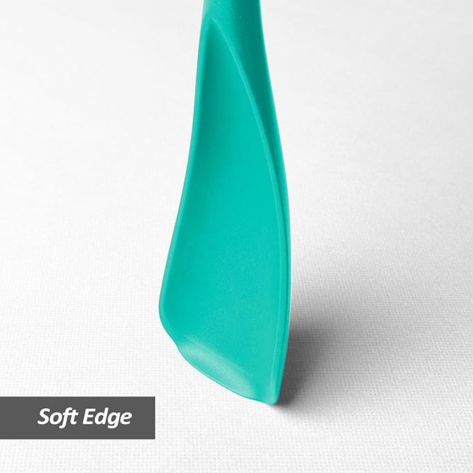 Cooking Spoon for Nonstick Cookwares, VOVOLY Silicone Spoon for Mixing, Scoop, and Scrape,Seamless Design, 12.6'', 2 Pack, Teal