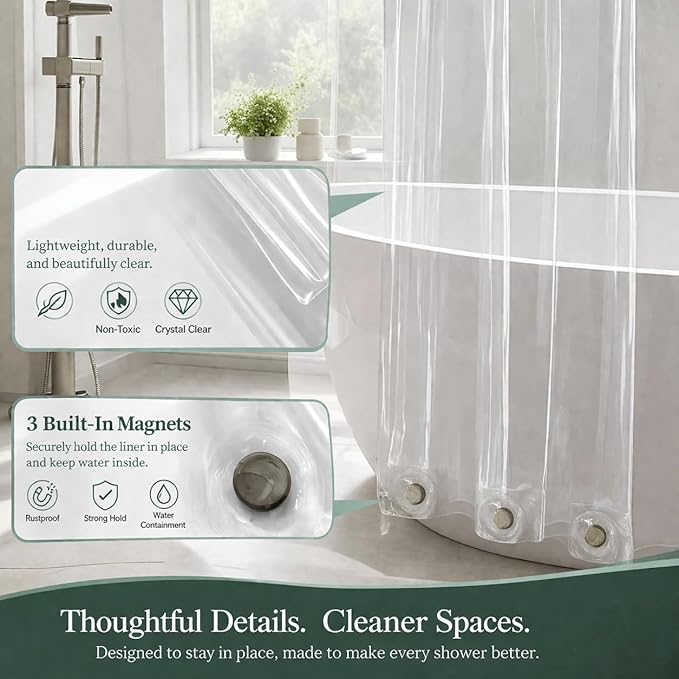 EHZNZIE Crystal Clear Shower Curtain Liner 48x72, PEVA Waterproof Bath Curtain - Image 8