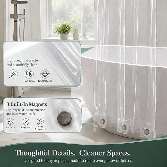 EHZNZIE Frosted Heavy Duty Shower Curtain Liner 72x72, PEVA Waterproof Bath - Image 8