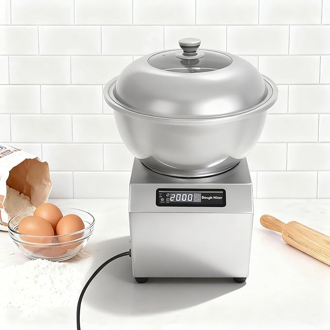 Commercial Dough Maker, 8KG Dough Kneading Machine, 1500W 110V Stainless Steel Dough Mixer Machine with Visible Lid for Bakery Pizzeria, Bidirectional Rotation Flour Mixer with Timing Function