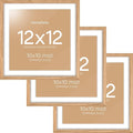 Homeforia 12x12 Light Wood Frame, High End Natural Oak 12 x 12 Square Picture Frames with Mat 10 by 10 inch Photo, 12by12 Wooden Poster Frames Matted to 10x10 Print, Tempered Glass, Wall Kit, Set of 3