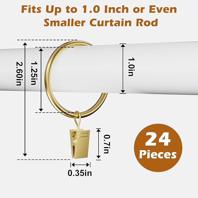 24 Pack Gold Metal Curtain Rings - Image 2
