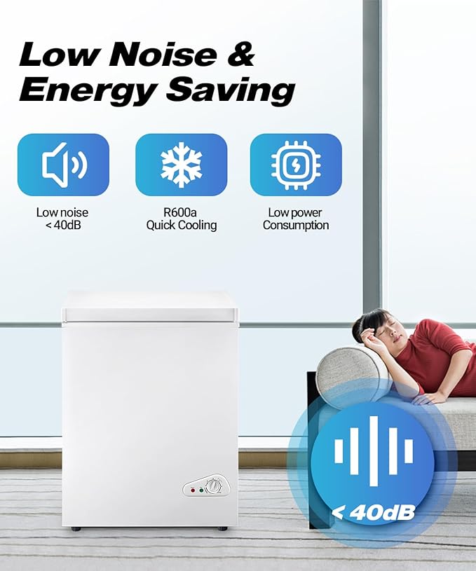 5.0 Cu.Ft Chest Freezer with Removable Basket, Deep Freezer with 6 Adjustable Temperature & Removable Baskets, Top Open Door Compact Freezer for Home, Apartments, White
