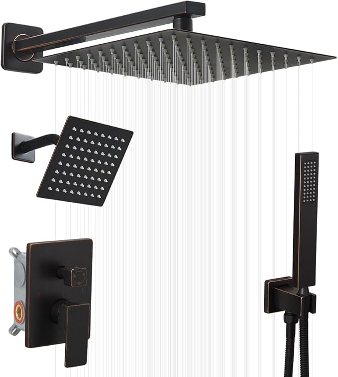 Shower Faucet Set Oil Rubbed Bronze Shower System, Knob Switch Diverter Shower Faucet with High Pressure Handheld Spray, Wall Mount 10 Inch Shower Head with 6 Inch Wall Mount Shower Head