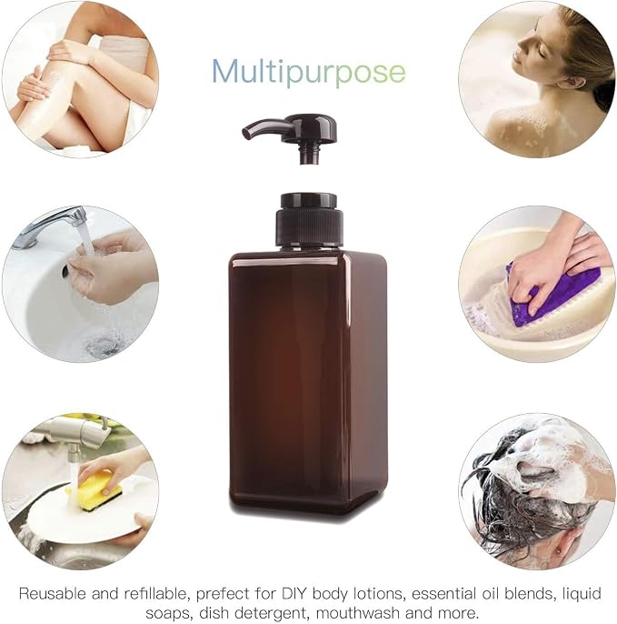 Plastic Pump Bottle Refillable Lotion Soap Dispenser 22oz Amber 2 Pack | Sturdy - Image 4