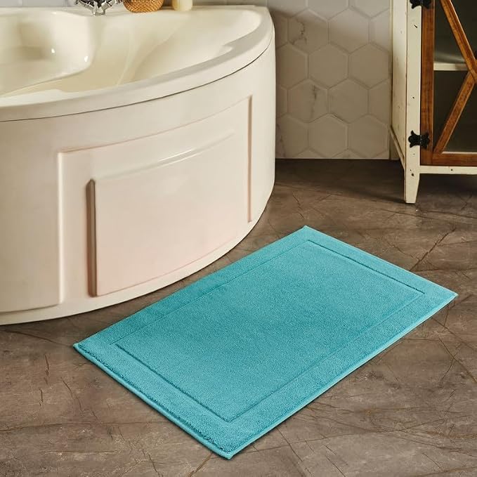 Hawmam Linen Teal Turquoise Bath Mats, 21 x 34 inches, Banded Design, Highly - Image 5