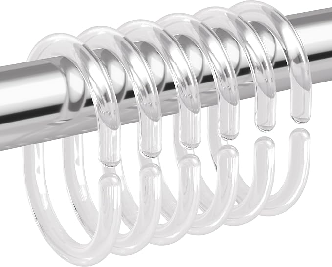 Amazer Plastic Shower Curtain Hooks, Shower Curtain Rings, C Shaped Shower Hooks by Amazer