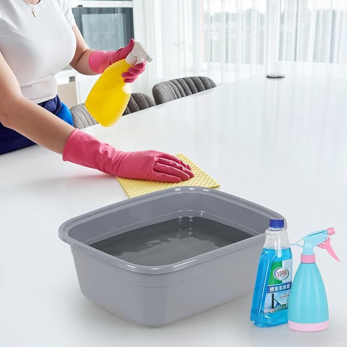 12 Quarts Plastic Dish Pan, 4-Pack Rectangular Wash Basin Tubs, Grey