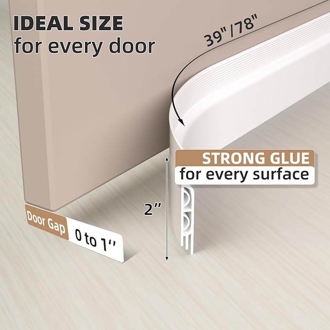 KNEELISA 78" White Under Door Draft Stopper Interior - Image 4