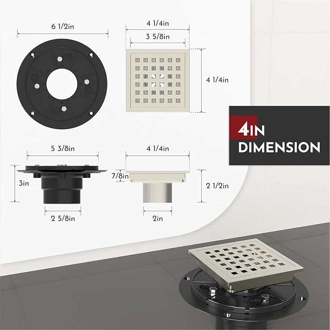 4 Inch Square Shower Floor Drain - Image 2