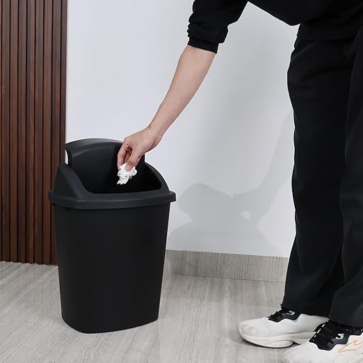 4 Pack 6.6 Gallon Black Garbage Bins, Plastic Trash Can with Swing Lid