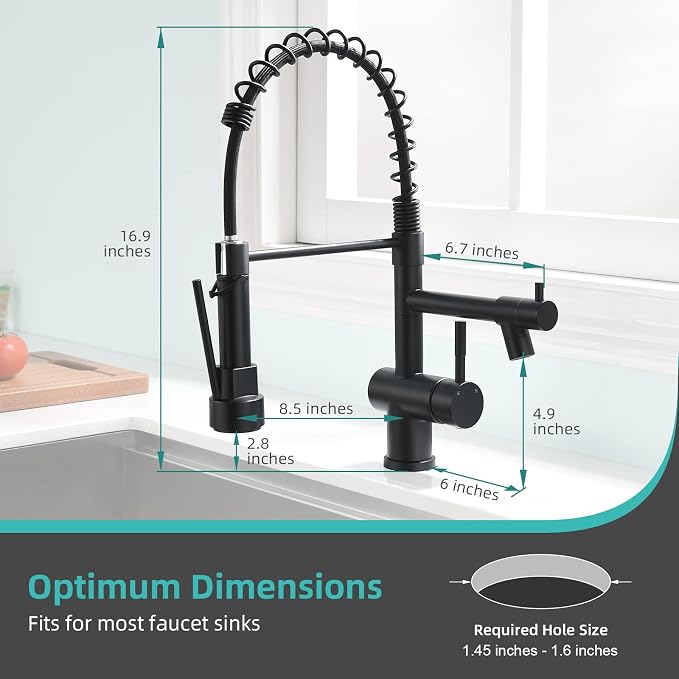 Commercial Faucet with Sprayer, Matte Black Kitchen Faucet Modern Single Handle - Image 5