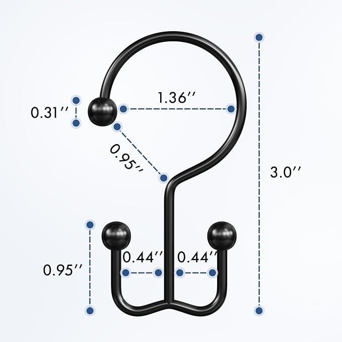 Bathway Shower Curtain Hooks Matte Black Shower Curtain Rings, Metal Shower - Image 2
