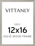 Vittanly 12x16 Picture Frame, Solid Wood Frame with Plexiglass, Includes 8.5x11 Mat, Wall Hanging for Photos, Home Decor, Grey, 1 Pack