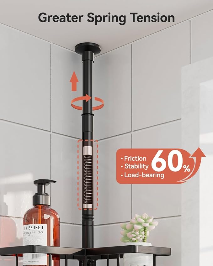 YASONIC Corner Shower Caddy Tension Pole, 25.7-109.1in Adjustable Shower Shelves - Image 3