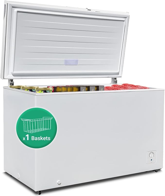 SMETA Chest Freezer 12.5 Cu. Ft, Deep Freezer Chest with 4 Wheels, Adjustable Thermostat, Removable Basket, Energy Efficient, Low Noise, Fast Freezing Ideal for Garage, Kitchen, Office, Basement