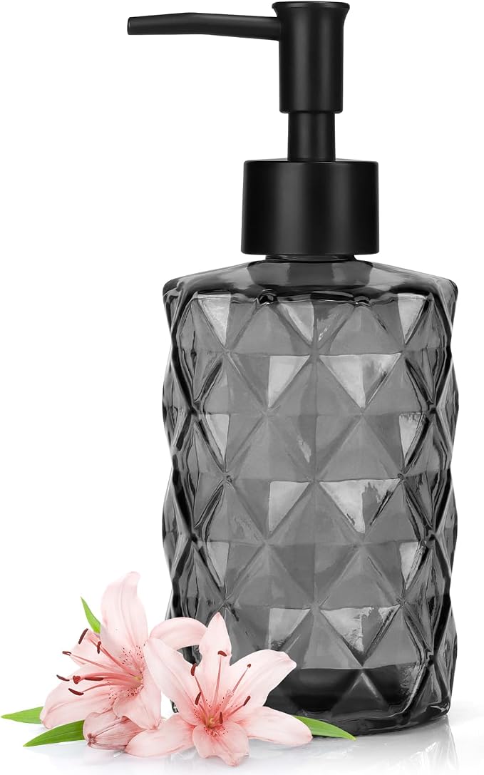 11oz Glass Soap Dispenser with Plastic Pump, Elegant Dispenser by Ulable