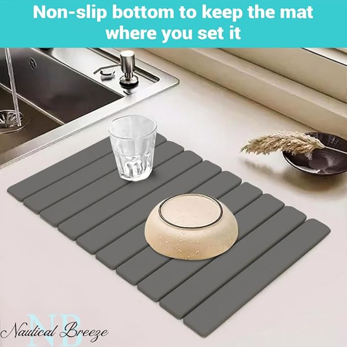 Roll-Up Stone Mat - Premium Diatomaceous Earth Dish Drying Rack, Water Absorbent Roll-Out Dish Drying Mat for Kitchen Countertops, Eco-Friendly, Quick-Dry Surface