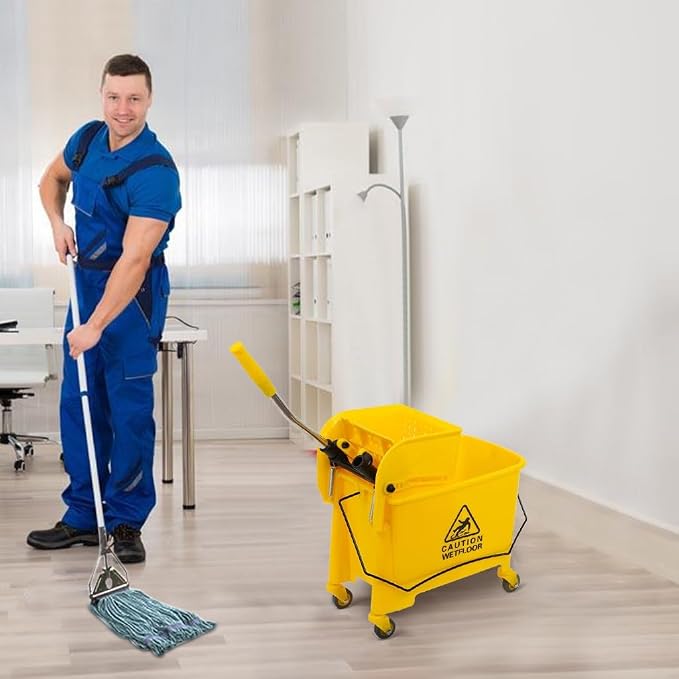 Commercial Mop Bucket with Wheels 20L Gallon, Side Press Wringer Combo Mop - Image 9