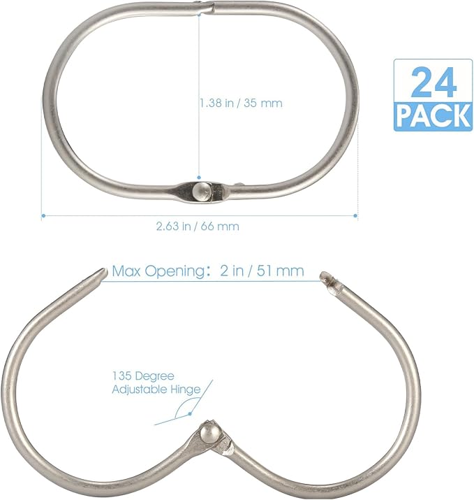 24 Pcs Shower Curtain Rings, Goowin Shower Curtain Hooks, Oval Snap Shower Rings - Image 5