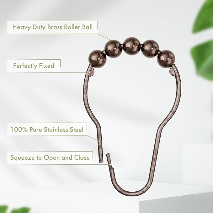 Shower Curtain Hooks, Decorative Bronze Shower Curtain Hooks, Stainless Steel - Image 4