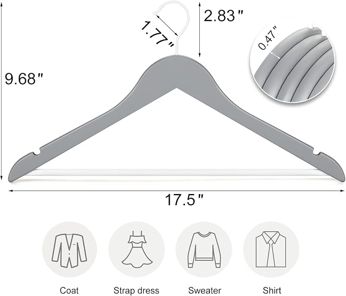 TOPIA HANGER Wooden Hangers 16 Pack Grey/White Heavy Duty Coat Hangers | - Image 2