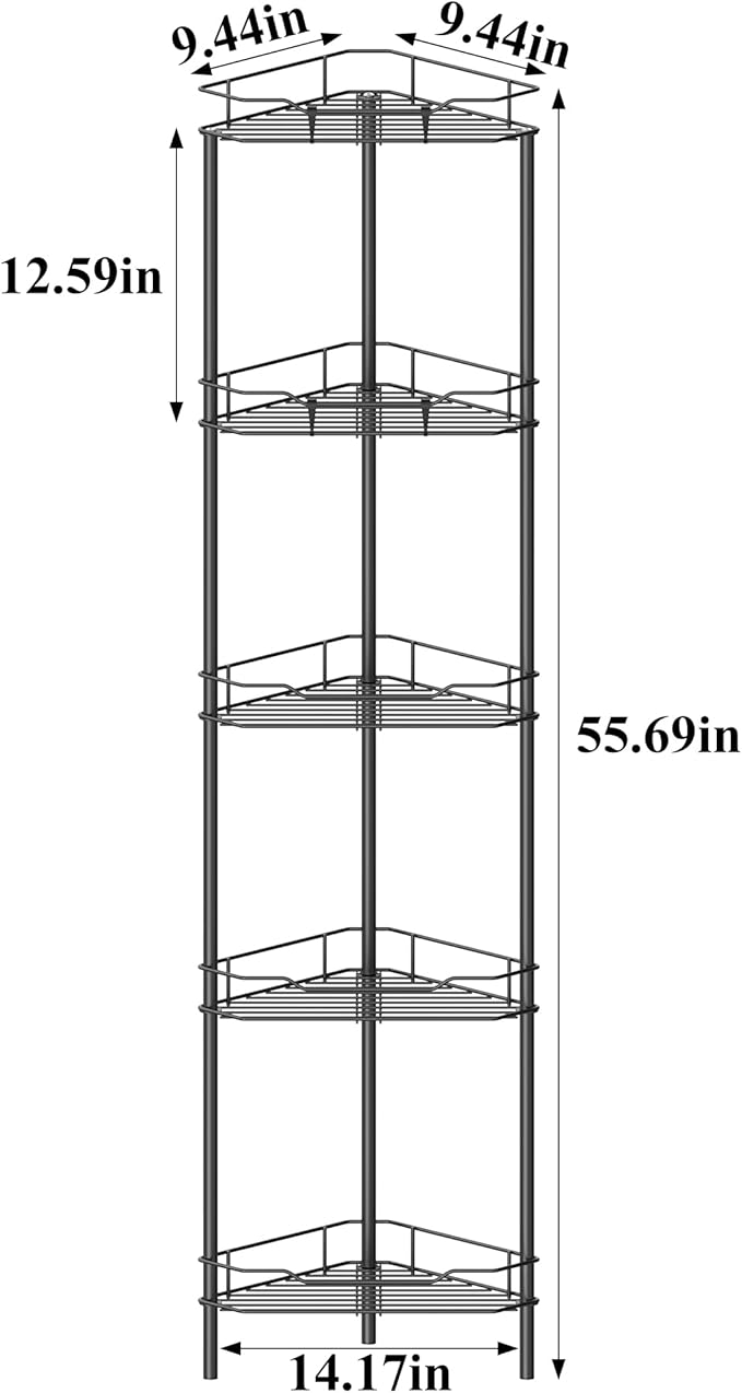 HuggieGems 5 Tier Floor Standing Corner Shower Caddy Organizer Shelf - Image 7