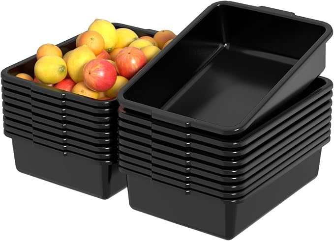 Sadstory 8 L Plastic Small Commercial Bus Tubs, Food Service Tub, 18 Packs, Black