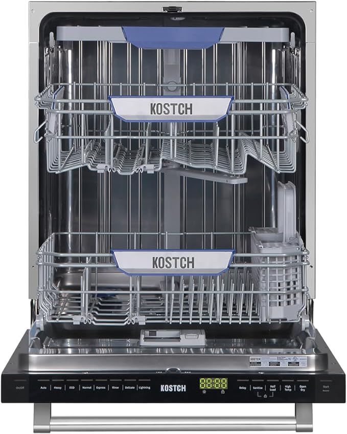 KOSTCH 24 inch Built-In Dishwasher,Top Control 8 Wash Programs Slide In DishWasher Machine with Third Rack,Large Capacity 15 Place Settings, ENERGY STAR Certified, 45-dBA Ultra-Quiet (Stainless Steel)