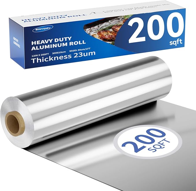 12inx200sqft Aluminum Foil Roll, 23 Micron Thick Food Safe Aluminum | Heavy by SINYWAY