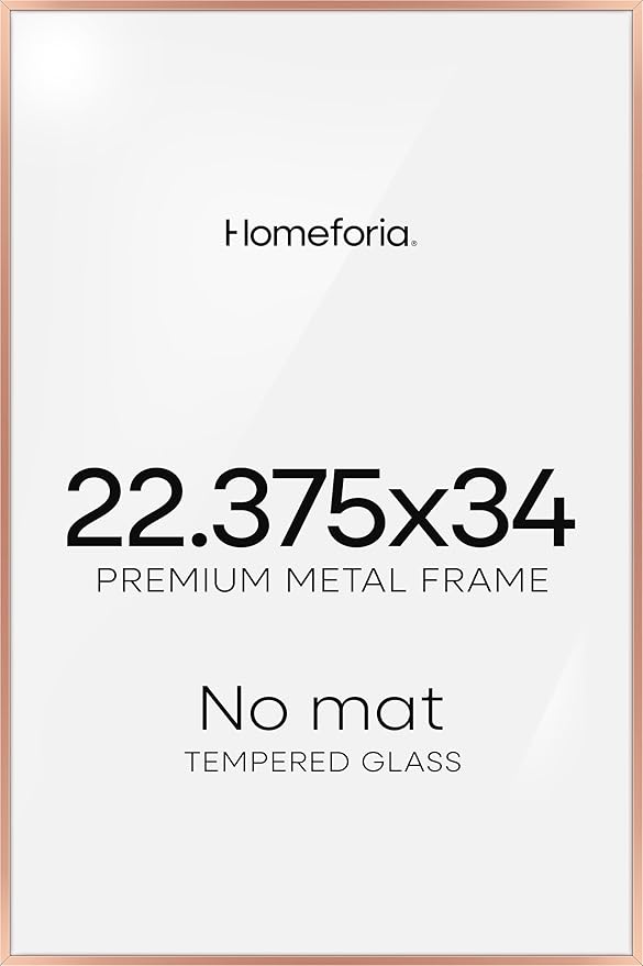 Homeforia 22.375x34 Rose Gold Puzzle Frame, High End Metal 22.375 x 34 Picture Frames without Mat, 34x22.375 Poster Frames for Wall, 22.375 by 34 Puzzle Photo Frame, Tempered Glass, Wall Kit, Set of 1