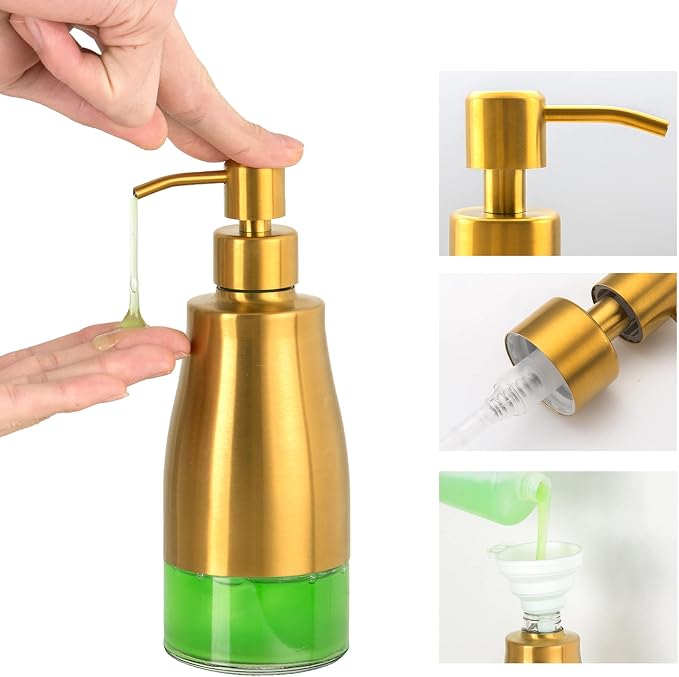 Gaussra Gold Soap Dispenser - 11 OZ / 320 ML | Brushed Gold Stainless Steel - Image 6