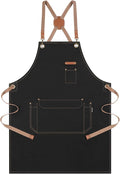 Genixart Chef Apron for Men Women with Gift Box Pack, Cross Back Apron with Pockets for Kitchen Cooking Baking Artist Painting, Cotton Canvas Work Aprons for Shop, Garden, Restaurant, Cafe (Black)