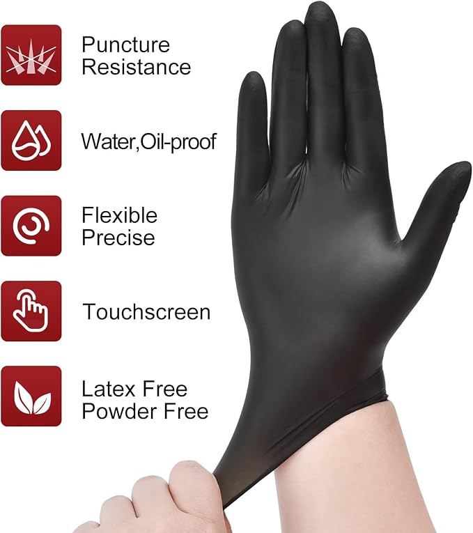 NEOTRIL 6 Mil Heavy Duty Black Nitrile Disposable Gloves, Latex Powder-Free - Image 2