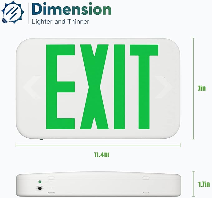 FREELICHT Green LED Exit Sign with Battery Backup，Exit Sign for Business，Easy to Install，UL Certified，AC 120/277V，Pack of 6