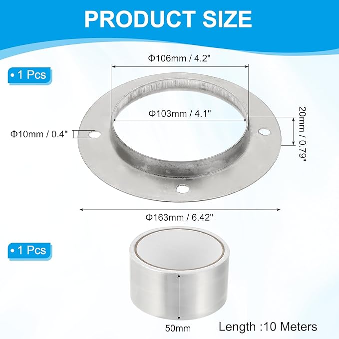 PATIKIL 4 Inch Duct Connector Flange, Metal Straight Pipe Exhaust Flange Duct Mounting Plate for Heating Cooling Ventilation HVAC System, 304 Stainless Steel