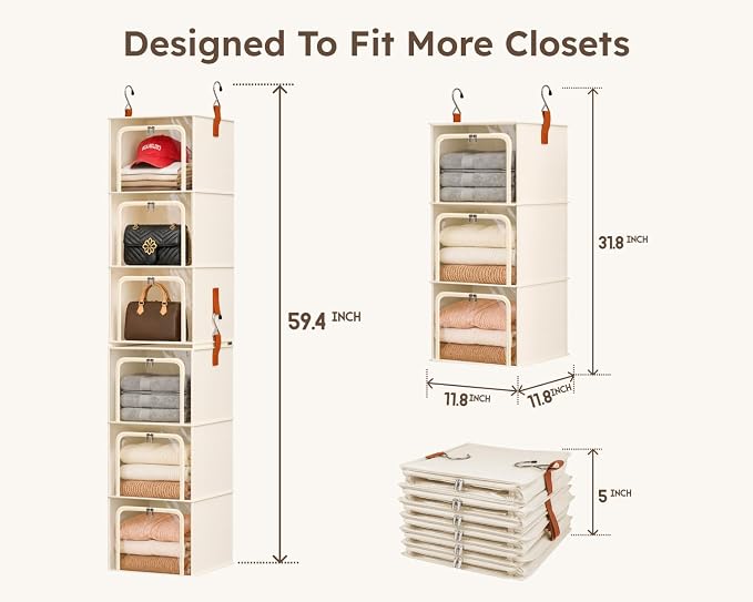 6-Tier Modular Hanging Closet Organizer Shelves, Front Opening, Fabric Vertical - Image 3