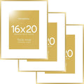 Homeforia 16 x 20 Picture Frame Gold, High End Metal 16x20 Poster Frames with Mat 11x14 Photo, 16 x 20 Gold Frame Matted to 11 by 14 Print, 20x16 Thin Hanging Frame, Tempered Glass, Wall Kit, Set of 3
