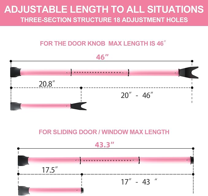 Rerishom 2 Pack Door Security Bar, Heavy Duty Door Stopper Jammer, Adjustable - Image 3
