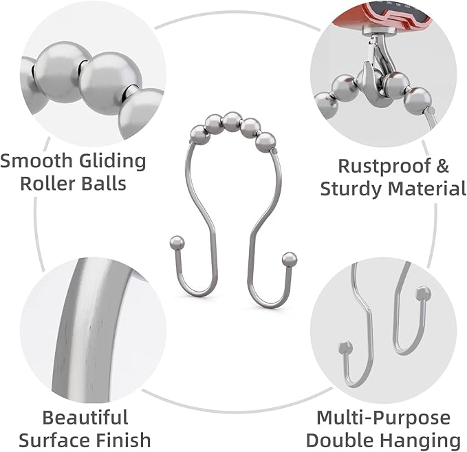 Bathway Shower Curtain Hooks Chrome Shower Curtain Rings Rust Proof, Smooth - Image 2