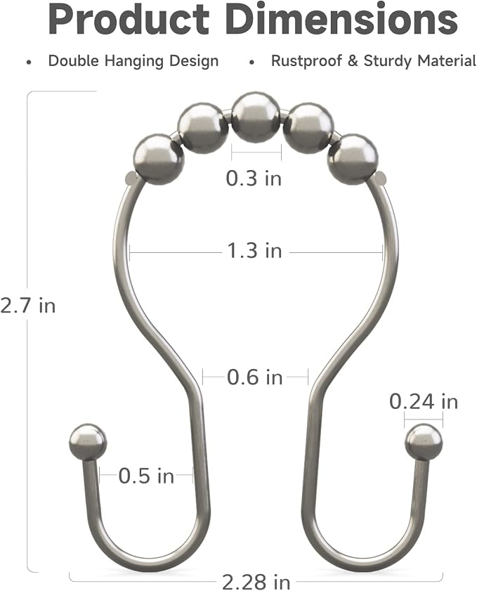 Shower Curtain Hooks Brushed Nickel Shower Curtain Rings Rust Proof, Bathway - Image 5