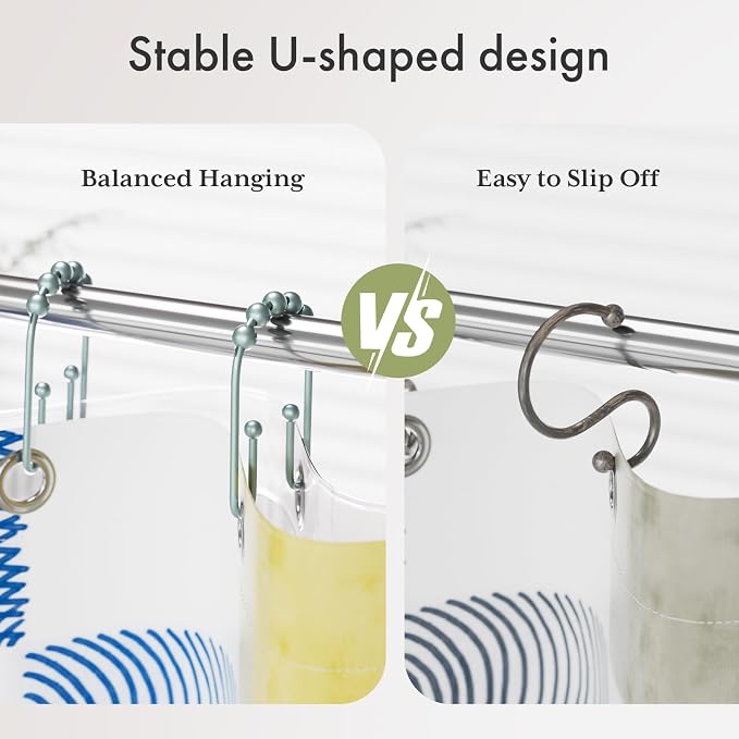 AmazerBath Shower Curtain Hooks, Lightcyan Shower Curtain Rings, Shower Curtain - Image 2