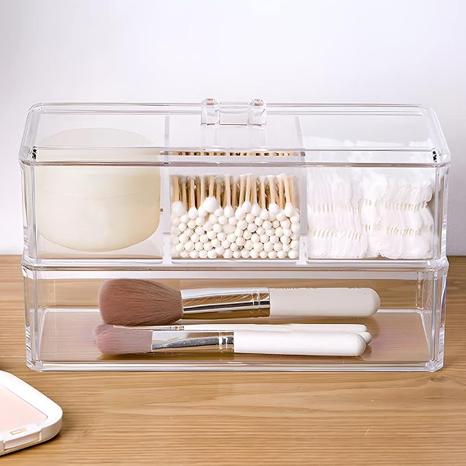 Qtip Holder Dispenser, 2Layer Cotton Ball Holder - Image 2