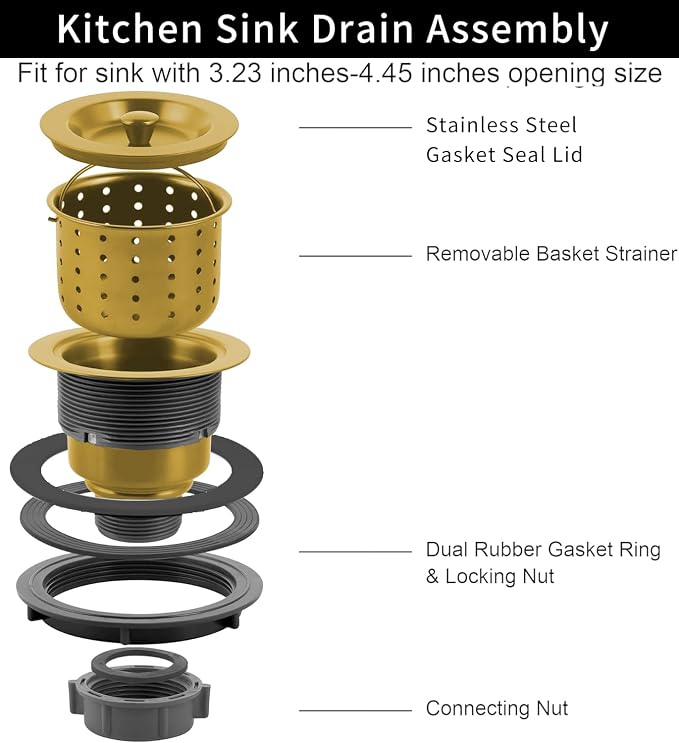 Sink Strainer Kitchen Sink Drain Assembly Kit 3-1/2 Inch - Image 6