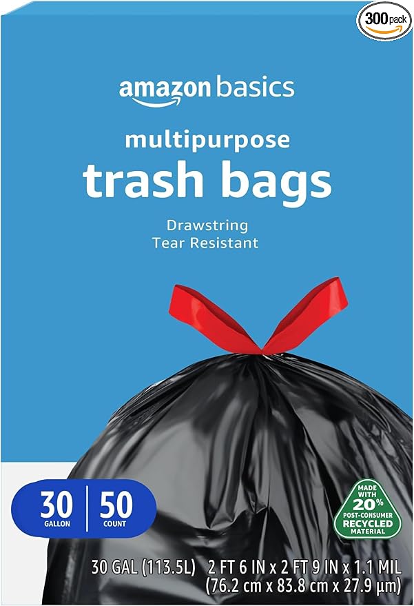 Amazon Basics 30 Gallon Multipurpose Drawstring Trash Bags, 20% Post Consumer by AmazonBasics